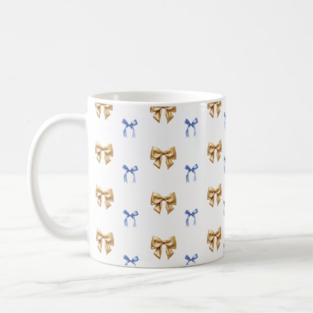 Blå och Guld Coquette Bow Kaffemugg (Vänster)