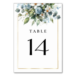 Blå och Guld Elegant Blommig Rustikal Akvarell Bordsnummer