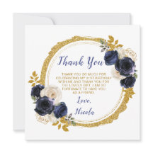 Blå och Guld Elegant Blommor födelsedag