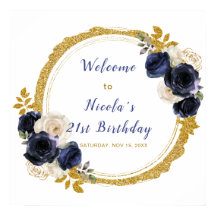 Blå och Guld Elegant Flower Födelsedagsfest