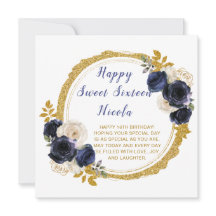 Blå och Guld Elegant Flowers Sweet sixteen