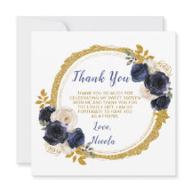 Blå och Guld Elegant Flowers Sweet sixteen