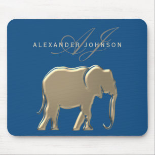 Blå och Guld Elephant Monogram Musmatta