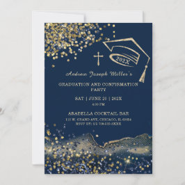 Blå och Guld Examen och Konfirmation Mall