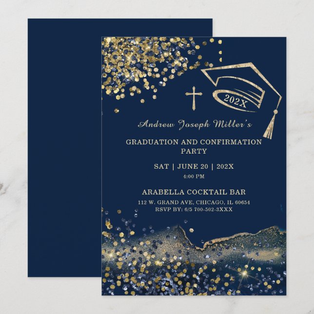 Blå och Guld Examen och Konfirmation Mall (Fram/baksida)