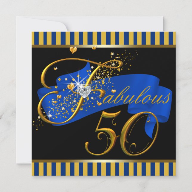 Blå och Guld Fantastisk 50-årsfest Inbjudningar (Framsida)
