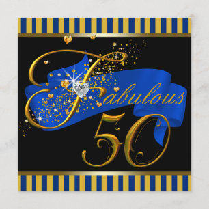Blå och Guld Fantastisk 50-årsfest Inbjudningar