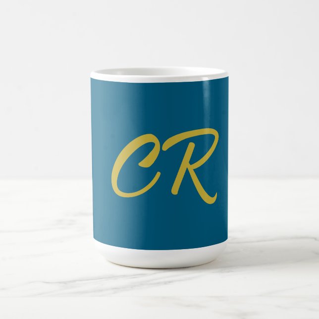Blå och guld färg monogram modern minimalistisk  kaffemugg (Center)