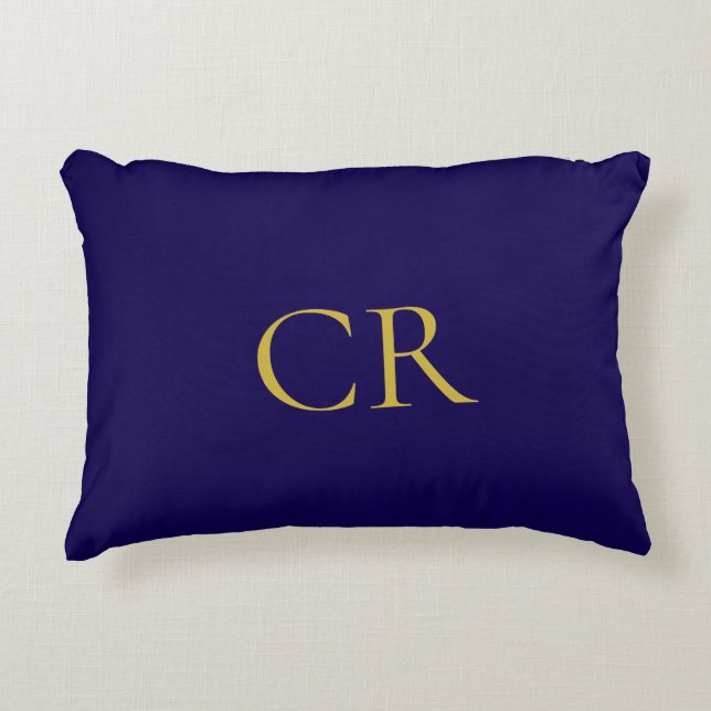 Blå och guld färg monogram modern minimalistisk  prydnadskudde (Framsidan)