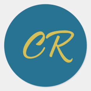 Blå och guld färg monogram modern minimalistisk runt klistermärke