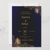 Blå- och guld-färgad QR-kod Bröllopsinbjudan