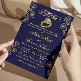 Blå och guld Färgat Muslimsk Islamisk Förlovning Inbjudningar