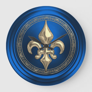 Blå och Guld Fleur de Lis EnKuvert Seal Stor Klocka