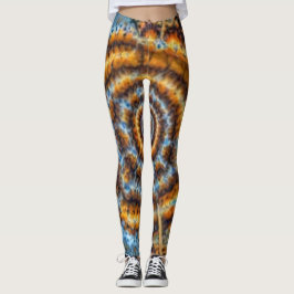 Blå och guld fractal-virvelformar leggings