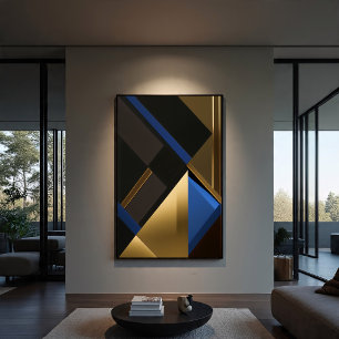 Blå och Guld Geometri Canvastryck