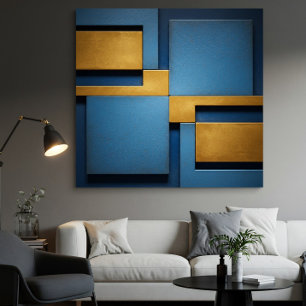 Blå och guld geometrisk abstrakt lyx poster