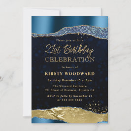 Blå och Guld Glam Tårar Födelsedagsfest Inbjudningar