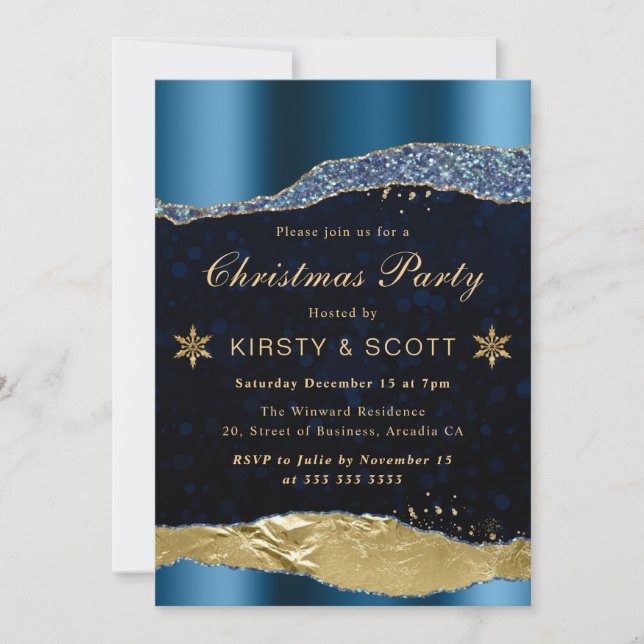 Blå och Guld Glam Tårar jul Party Inbjudningar (Framsida)