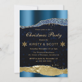 Blå och Guld Glam Tårar jul Party Inbjudningar