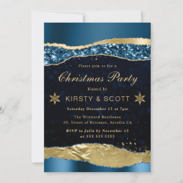 Blå och Guld Glam Tårar jul Party Inbjudningar