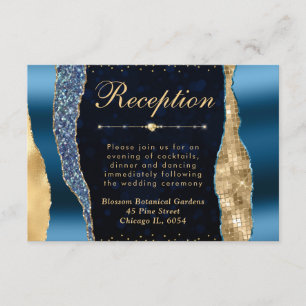 Blå och Guld Glam Tårer Bokeh Bröllop Tilläggskort