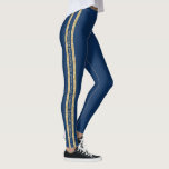 Blå och Guld Glitter Anpassningsbar Text Athletic  Leggings<br><div class="desc">Blå och Guld personlig med dubbla atletiskt rand i faux tryckt guld glitter med anpassningsbar i mitten som kan vara olika på båda sidor. Perfekt för att visa ditt favoritcitat, versa, inspirerande mantra, team namn eller lägga till ditt namn på repetera vid sidan av varje ben! Du kan ändra lagningen...</div>