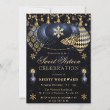 Blå och Guld Glitter Baubles Sweet sixteen