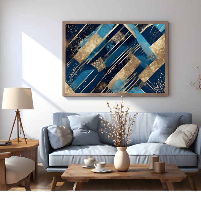 Blå Och Guld Glitter Elegant Modern Konst Affisch (Blue And Gold Glitter Elegant Modern Art Poster)