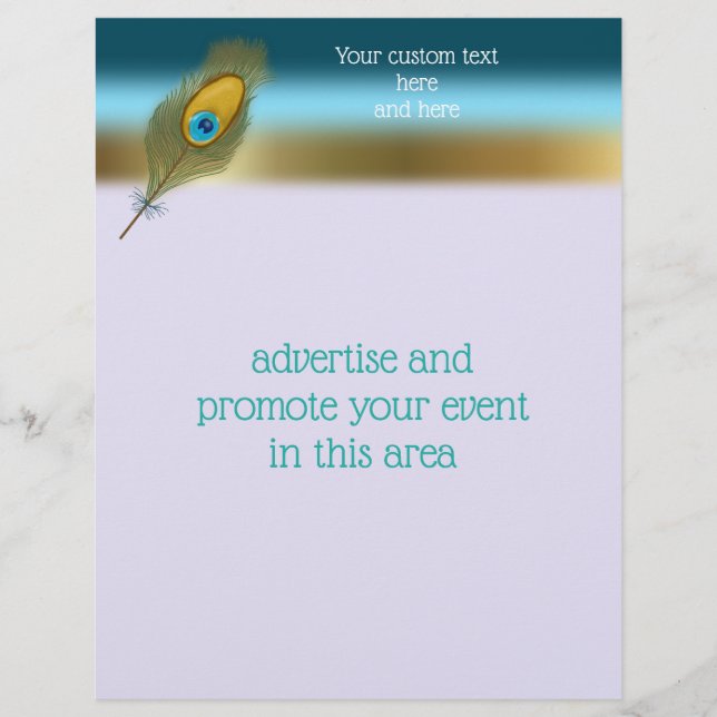 Blå och Guld Gräns med Peacock Feather Reklamblad (Framsidan)