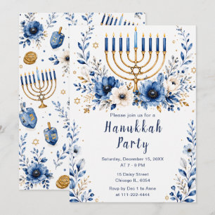 Blå och guld Hanukkah-fest Inbjudningar