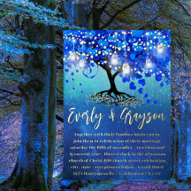 Blå och Guld Heart Löv Träd guldolja Bröllop