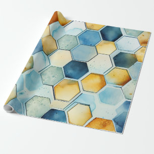 Blå och Guld Honeycomb Presentpapper