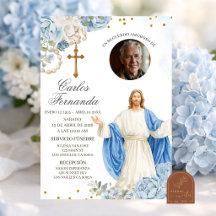 Blå och guld Jesus begravningsinbjudan