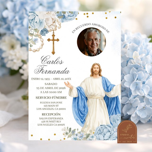 Blå och guld Jesus begravningsinbjudan Inbjudningar (Skapare uppladdad)