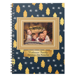 Blå och guld jul foto skrapbok journal anteckningsbok med spiral