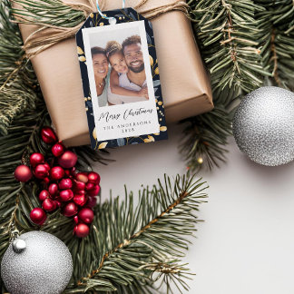 Blå och Guld jul, Löv-foto Presentetikett