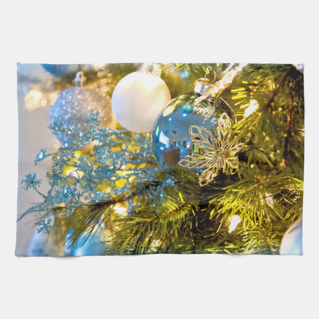 Blå och Guld jul, magi Kökshandduk (Horisontell)