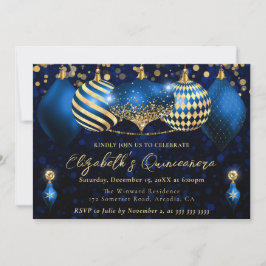 Blå- och Guld-julbalkar Quinceanera Inbjudningar