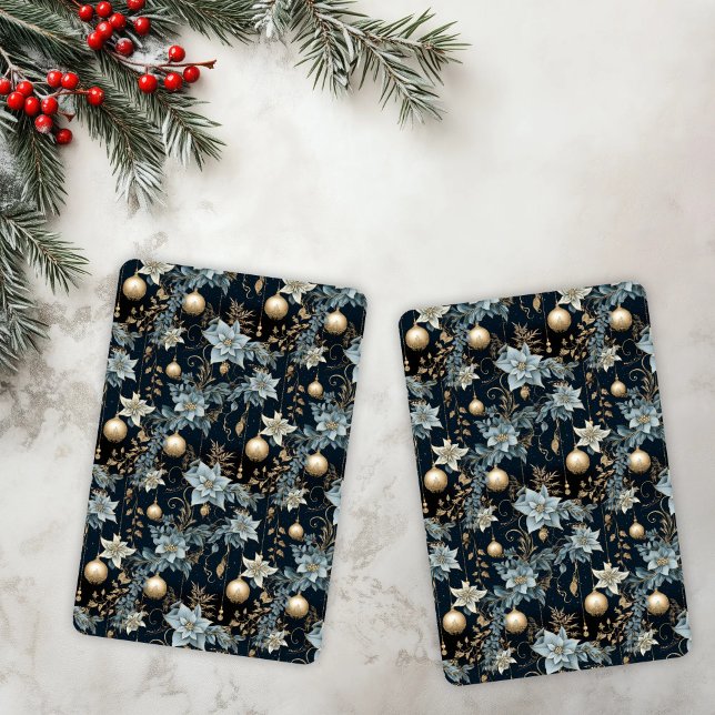 Blå och Guld julprydnad Poinsettias Casinokort (Skapare uppladdad)