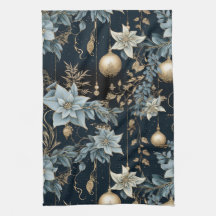 Blå och Guld julprydnad Poinsettias