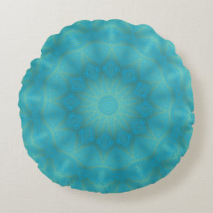 Blå och Guld Kaleidoscope Round Pillow Rund Kudde