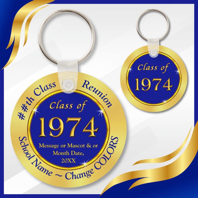 Blå och Guld, klass 1971, återförening Party favor Nyckelring (Class of 1974 ideas. 50th reunion keychains are great, 50th high school reunion favors. Blue Gold.)