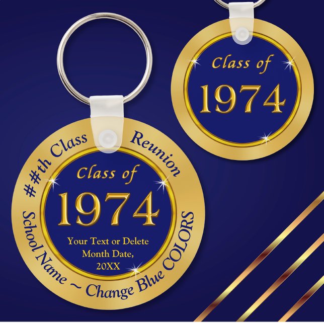 Blå och Guld, klass 1972, klass Reunion-favoriter Nyckelring (Class of 1974 ideas. 50th reunion party favors. 50th reunion keychains. Class of 1974. Blue and Gold)