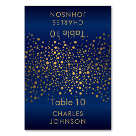 Blå- och Guld-konfetti-punkter 3-platskort Bordsnummer