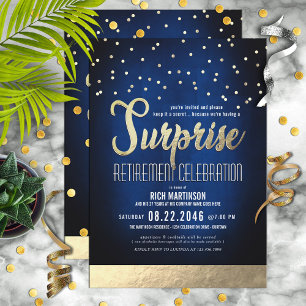 Blå och Guld Konfetti Surprise Pension Party Inbjudningar