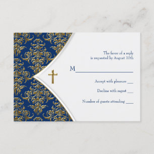 Blå och guld kors dop dopning RSVP OSA Kort