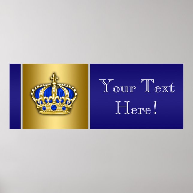 Blå och guld kronprins baby shower banner poster (Framsidan)