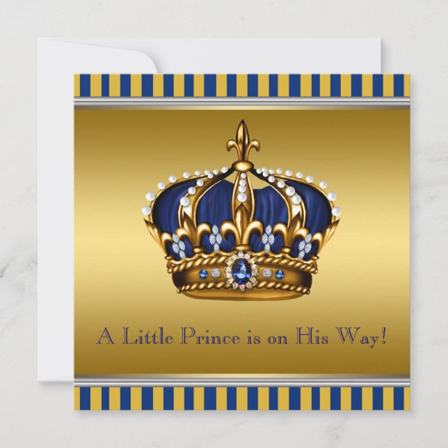 Blå och guld kunglig baby shower inbjudningar (Framsida)