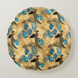 Blå och Guld Leopard 7-serien Rund Kudde