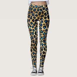 Blå och Guld Leopard Leggings